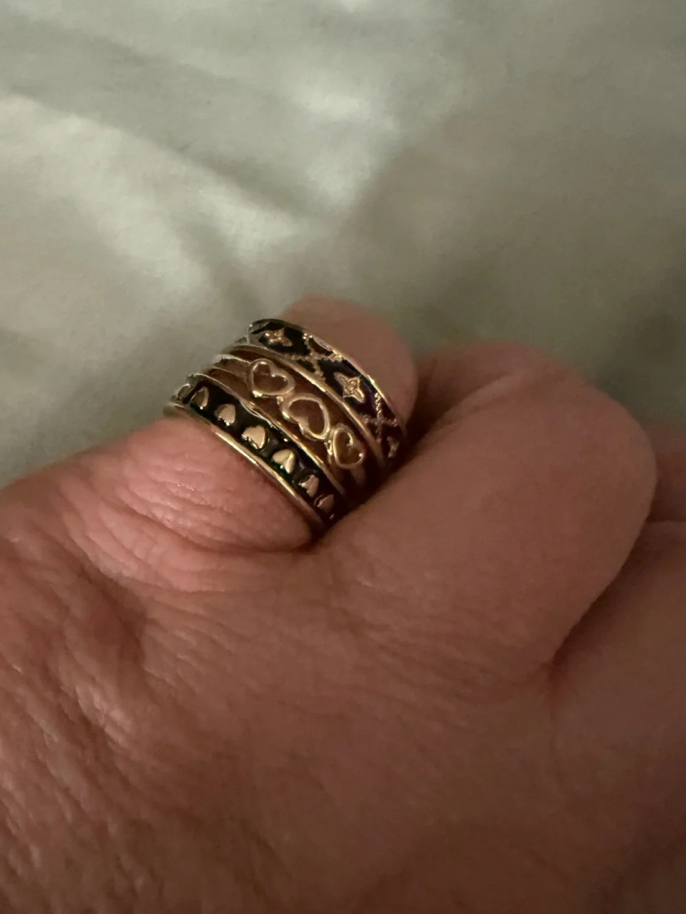 Stackable Gold-Tone Heart and Pattern Ring Set - Women Jewelry